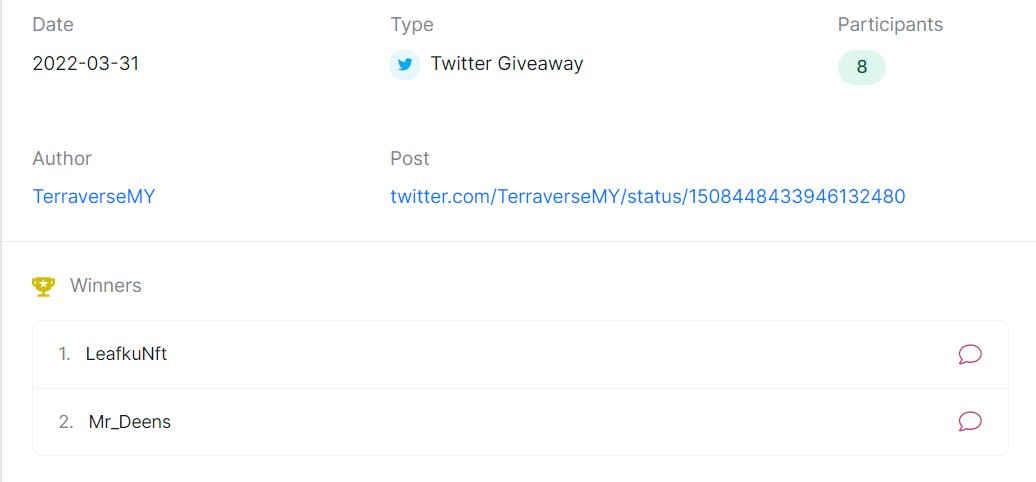 TerraverseMY's tweet photo. Congratulations @LeafkuNft &amp; @Mr_Deens ! You've won the WL spot to mint @RichSquidClub on the 4th of April 2022! RSC will dm you shortly for further action! Congratulations once again both of you! 🎉🥳🎉🥳🦑🦑 https://t.co/gINhMsYbuj