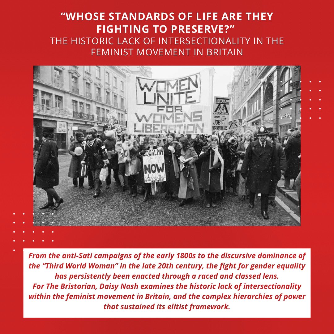 bristorian's tweet photo. From the anti-Sati campaigns of the early 1800s to the discursive dominance of the “Third World Woman” in the late 20th century, the fight for gender equality has persistently been enacted through a raced and classed lens. https://t.co/Ykxw4b9E63
