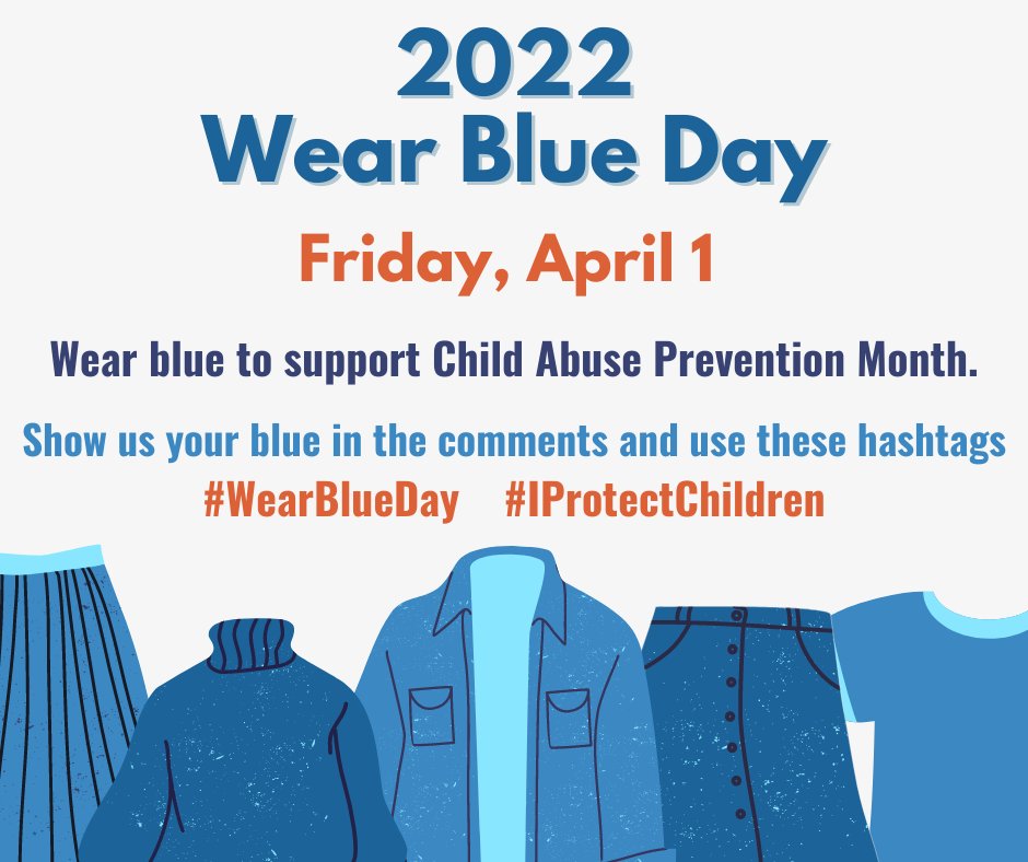 KidsHub_CAC's tweet photo. Wear Blue Day and support Child Abuse Prevention Month
#WearBlueDay #IProtectChildren https://t.co/bdcBUfj1A9