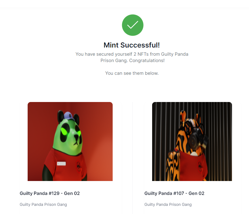 jh3427's tweet photo. Mint two 3D pandas from @guiltypandagang . They are dope af!! Thank you! Such a great experience for the first launch on their own website. They are the NFT marketplace too. You can list your items there for sale right after minting.  🔥🔥🔥🔥🔥🔥#hedera #NFT $HBAR https://t.co/Mdy2Xga1fJ