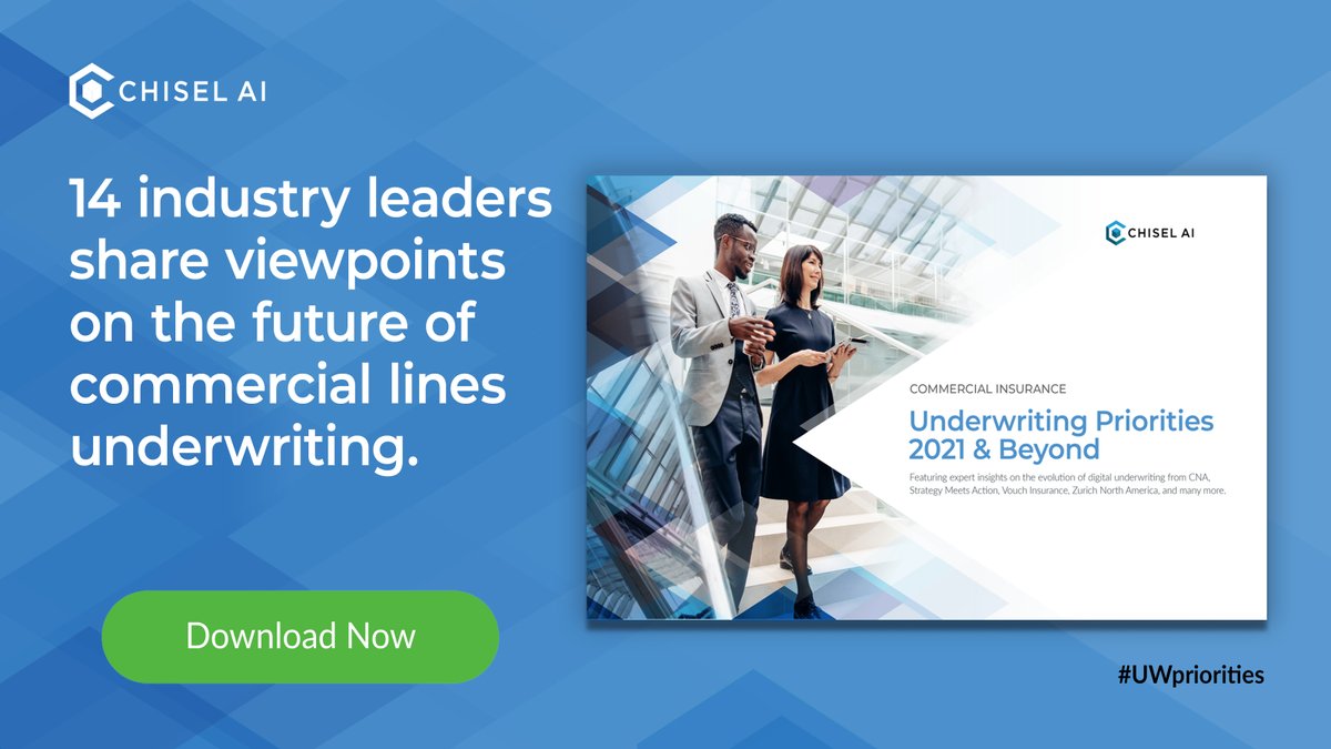 ChiselAI's tweet image. 14 insurance industry leaders, 40 pages of expert insights on #commerciallines #underwriting transformation.... Download the Underwriting Priorities eBook now: bit.ly/36VJ6ie
#UWpriorities #commercialinsurance #digitization #futureofinsurance #innovation