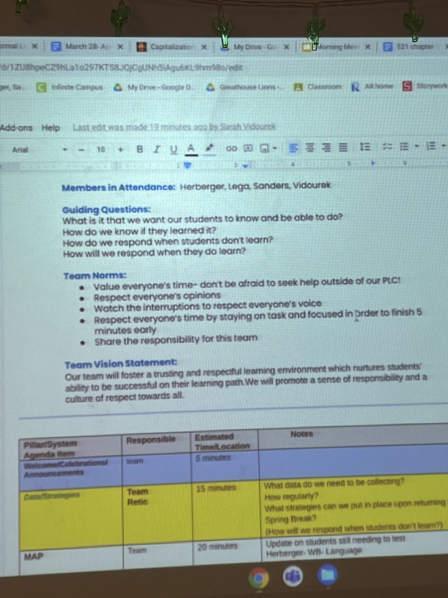 PrincipalBurns's tweet photo. Beyond proud of the work this PLC is doing in System 1- Standards Based Planning and System 4- Effective Use of Data! They understood the assignment. ✔️Celebrations are the catalyst of this productive PLC! ❤️🦁#ghlionpride #PLCframework @mrsherberger We will miss you! 😭🎉❤️ https://t.co/QEqI11WnXX
