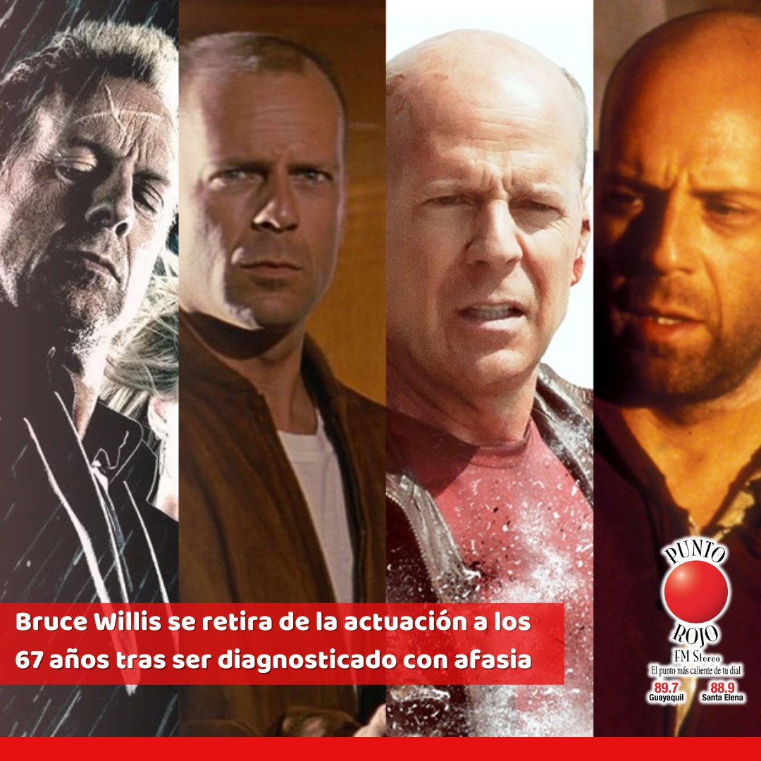 RadioPuntoRojo's tweet photo. ENTRETENIMIENTO // El actor #BruceWillis , uno de los iconos más importantes del cine de la época de los 80's y 90's, se retira de la actuación por motivos de salud. Recientemente fue diagnosticado de #afasia,según un comunicado emitido por su familia.
@BruceWillisClub https://t.co/SP9KLwHIH2