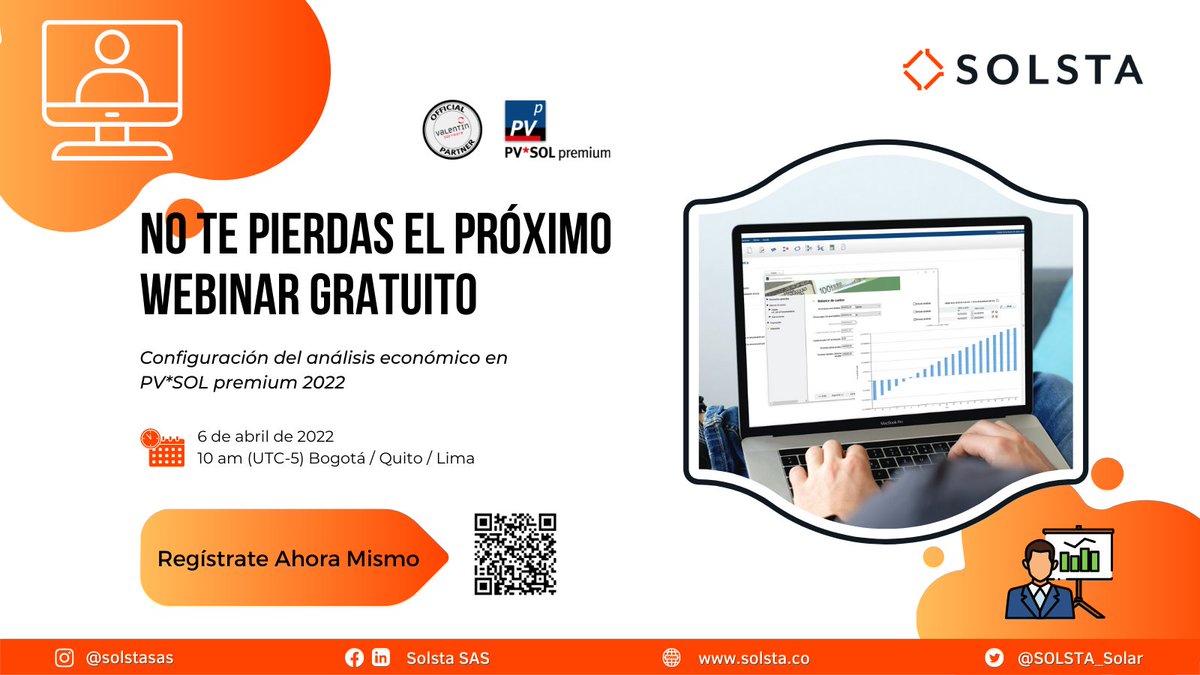 SOLSTA_Solar's tweet photo. 📢 ¡WEBINAR GRATUITO! 

Una de las dudas más frecuentes al trabajar con PV*SOL premium es la configuración del análisis económico, aprende a realizarlo con este webinar gratuito

🗓️ Miércoles 06 de abril 
🕙 10:00 a.m. (GMT-5) Bogotá 
ℹ️ Inscripciones ➡️ https://t.co/1esfNfAt3E https://t.co/ba0e5YB75l