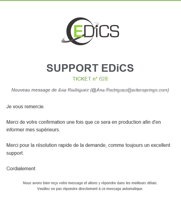EdicsFR's tweet photo. @EDiCS 100% des tickets sont pris en charge dans l’heure !  
Forcement, ça fait des heureux 😊 https://t.co/YhJ0pXvoa0