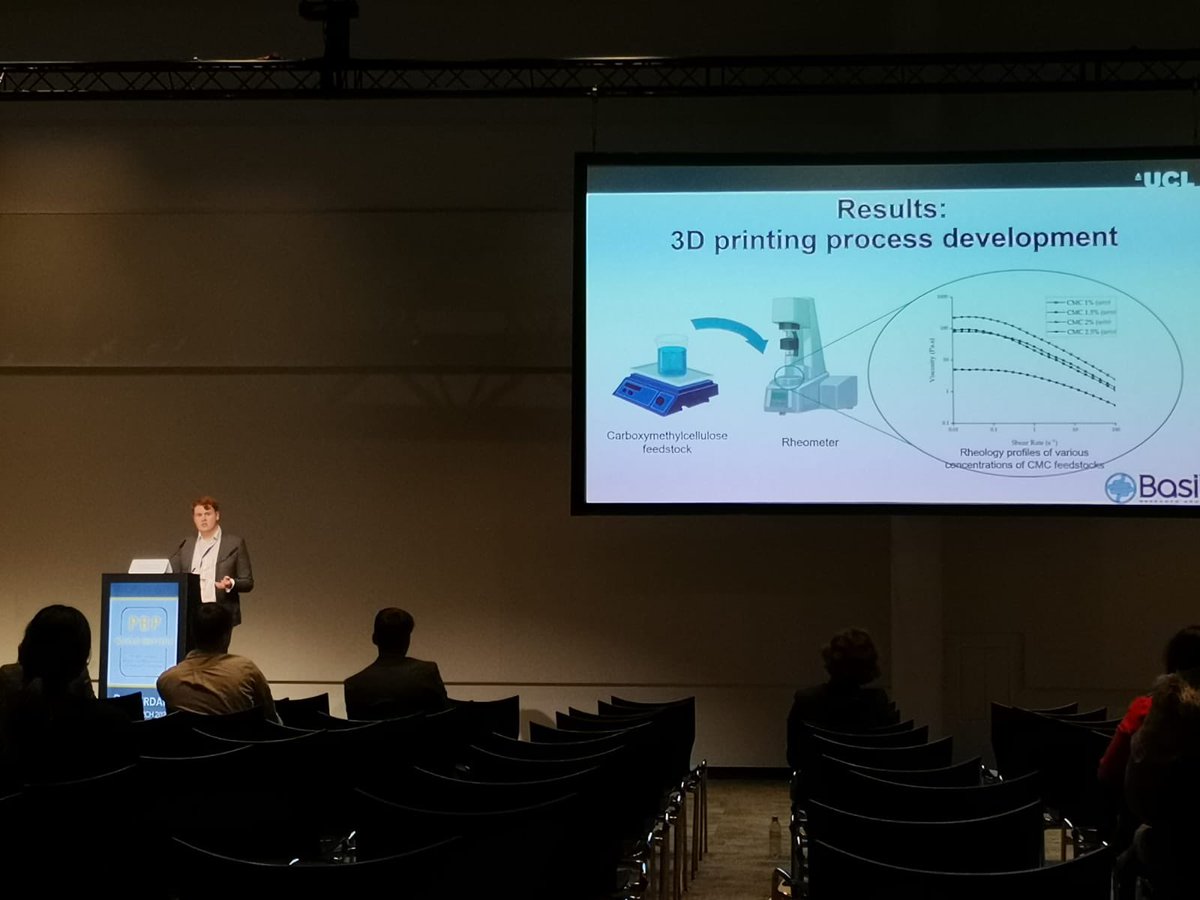 BasitResearch's tweet photo. Great to have @COR11646 speaking on stage at #WorldPBP 2022 on using #machinelearning and #machinevision for the development of orally dissolving films. Representing @School_Pharmacy and @transpharmatech π https://t.co/MPznRg0QSY