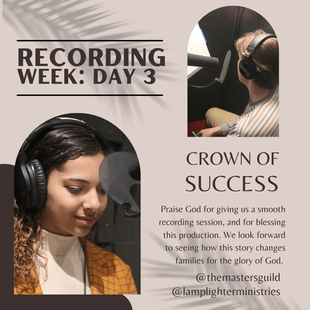 themastersguild's tweet photo. We just finished recording our newest audio drama “Crown of Success.” Praise God for giving us a smooth recording session, and for blessing this production. We look forward to seeing how this story changes families for the glory of God. https://t.co/DgIGphJsNv
