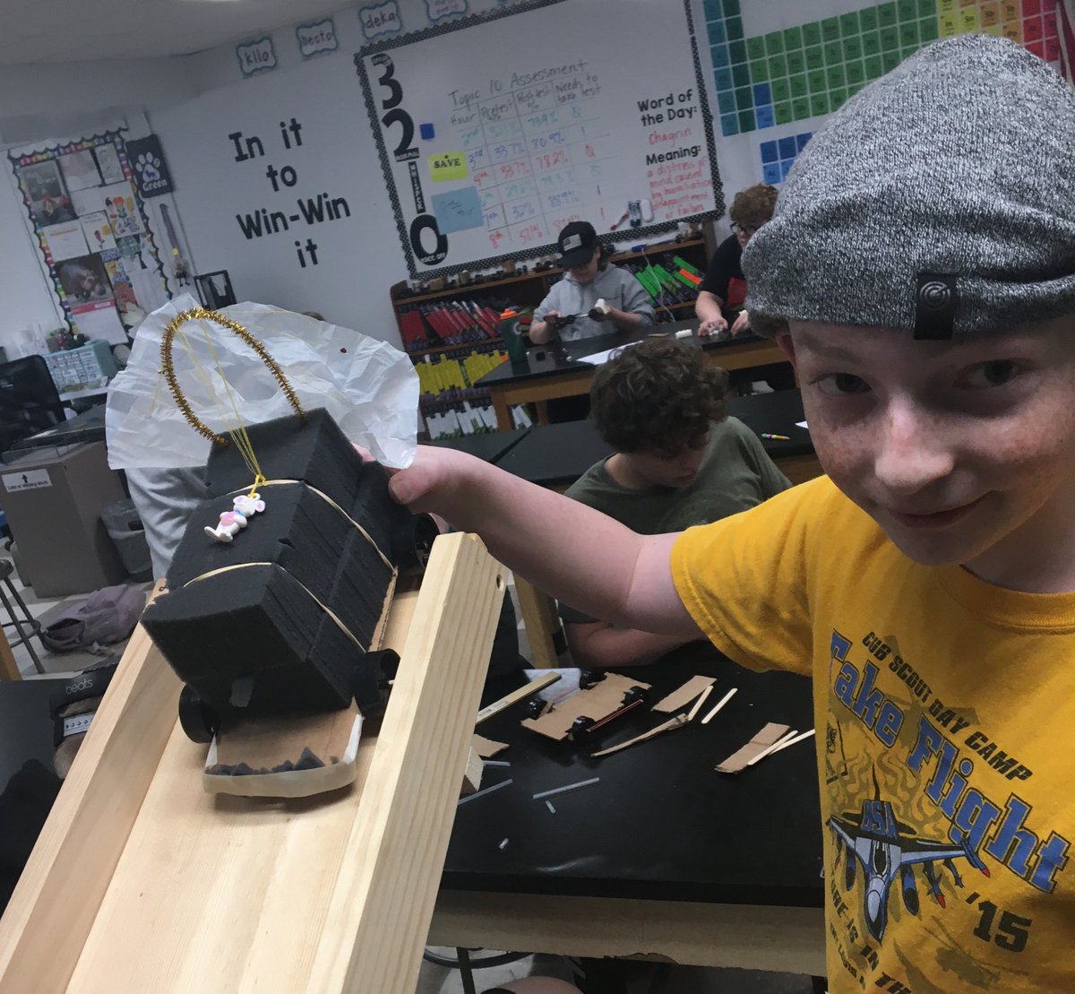 mrsgreenscience's tweet photo. Today students continued to build, troubleshoot, and redesign their Egg Cars. 2nd, 3rd, and 4th hours will test them tomorrow! 🥚🚗 #VMSOneRoar @vms_principal @NorthwestRISD https://t.co/ciwUslaOgJ