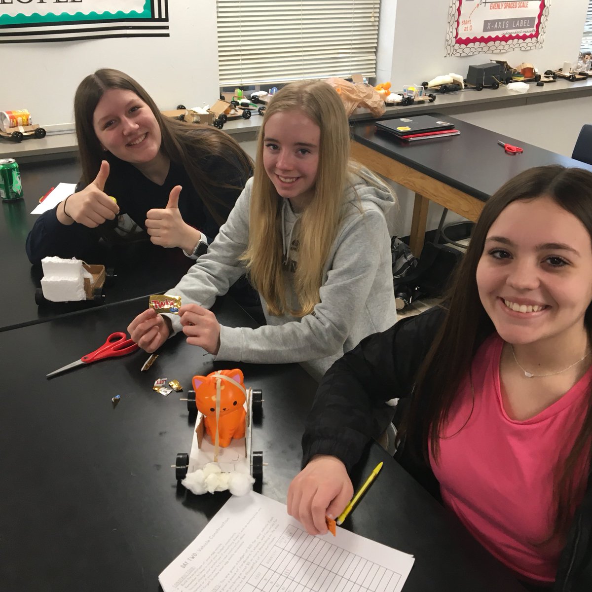 mrsgreenscience's tweet photo. Today students continued to build, troubleshoot, and redesign their Egg Cars. 2nd, 3rd, and 4th hours will test them tomorrow! 🥚🚗 #VMSOneRoar @vms_principal @NorthwestRISD https://t.co/ciwUslaOgJ