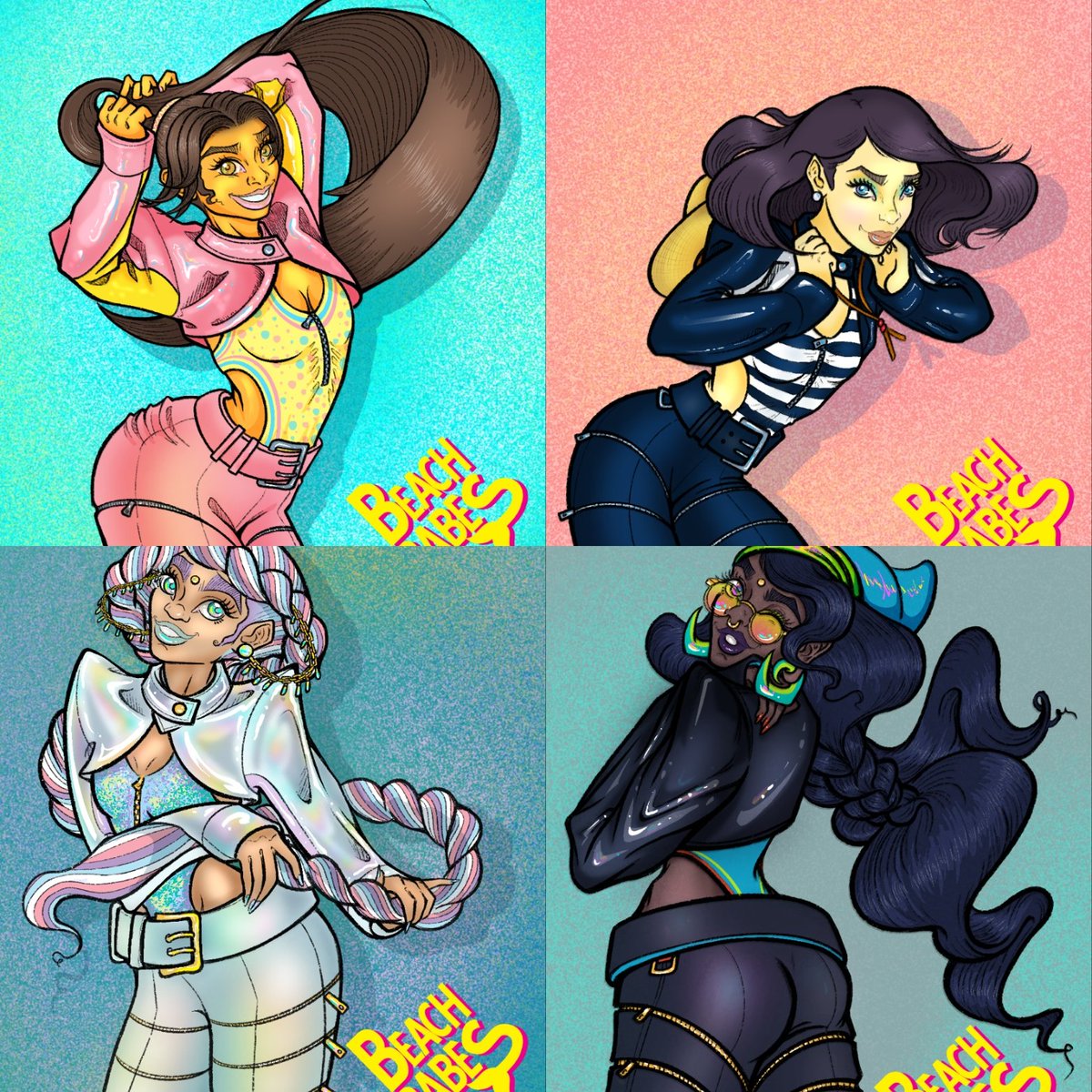 BeachBabesComic's tweet photo. All 7 of my Fem OCs in the "Draw Your OC In This" to my upcoming Web Comic, "Beach Babes." [Left to Right] Reese, Zoe, Kristy, Bianca, Claire, Luna &amp; Pariah. #beachbabescomic #bbcomic #oc #originalcharacter #characterart #characterdesign #aquainkart #art #digitalart #artchallenge https://t.co/f8EHbswp7C