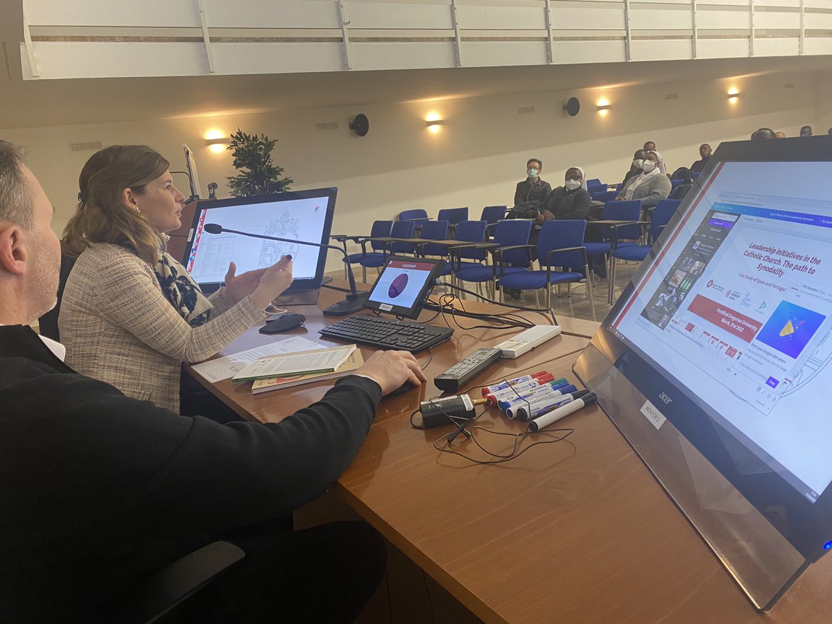 ObsBlanquerna's tweet photo. Today in #Rome: Presentation of the #Leadership report published in partnership with @porticusglobal, at the @UniGregoriana. Our director @miriamdiez and deputy director @Alba_Sabate with dean @PeterLahSJ discussing what is needed in the Church to achieve #sinodality https://t.co/kFs4qXFkLq