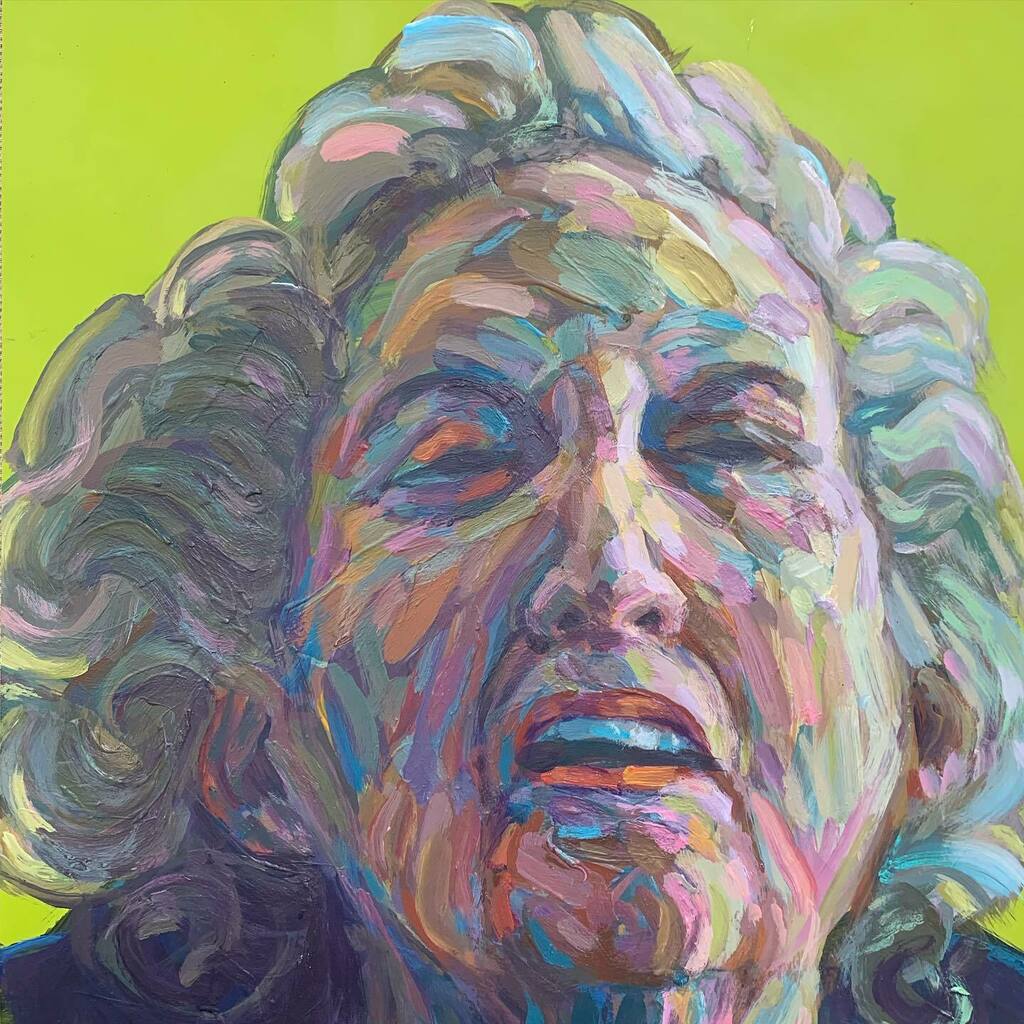 noisician's tweet photo. final version. 8 inch square painting on a “willow herb” green paint sample sheet. 
.
#portraitpainting #painting #acrylicpainting #process #paintingprocess #processphotos #processpics #artonpaper #paintingonpaper https://t.co/D3FEgXuCz8 https://t.co/gEqKDJRc60