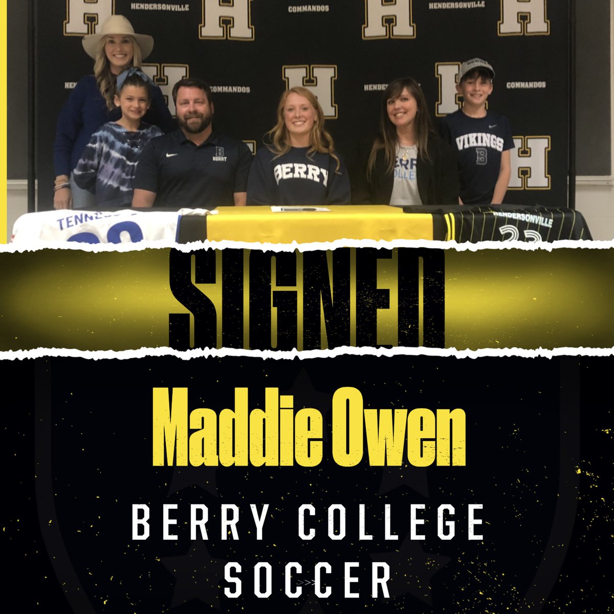 CONGRATULATIONS!  Maddie Owen signs with Berry College to play soccer.
<a href="/hvillesoccer/">Hendersonville Soccer</a> #commandopride