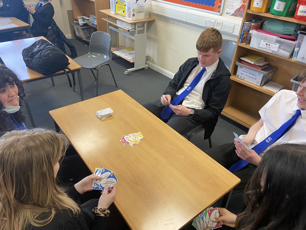 social_sahs's tweet photo. Last revision session with National 5 Geographers today before the holidays. S4 played a fun game of ‘Geography Uno’ to test their knowledge!

#successfullearners #Confidentindividuals #Geography #National5 #Revision #fourweekstogo #Uno #winnerwinner @StAndrewsHS https://t.co/eFPikSkvFn