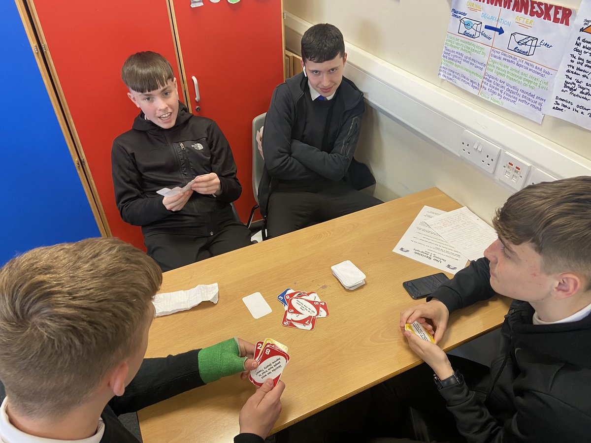 social_sahs's tweet photo. Last revision session with National 5 Geographers today before the holidays. S4 played a fun game of ‘Geography Uno’ to test their knowledge!

#successfullearners #Confidentindividuals #Geography #National5 #Revision #fourweekstogo #Uno #winnerwinner @StAndrewsHS https://t.co/eFPikSkvFn