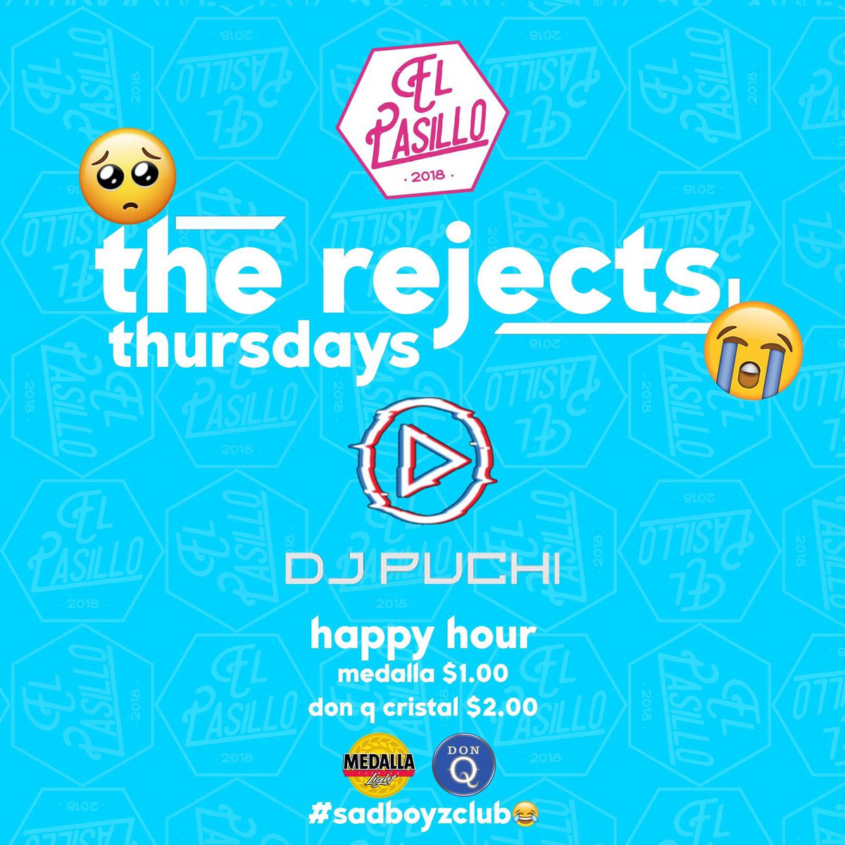 elpasillomaya's tweet photo. Cheki, morena, cheki
Cheki, morena, eh
 El Pasillo lleno y hoy también es que es (eh)

Rejects Thursday 🥹

Dj Puchi
 
HH 🍻 Medalla $1 DonQ cristal $2

#SadBoyzClub 🤪 https://t.co/NR1iNhutMu