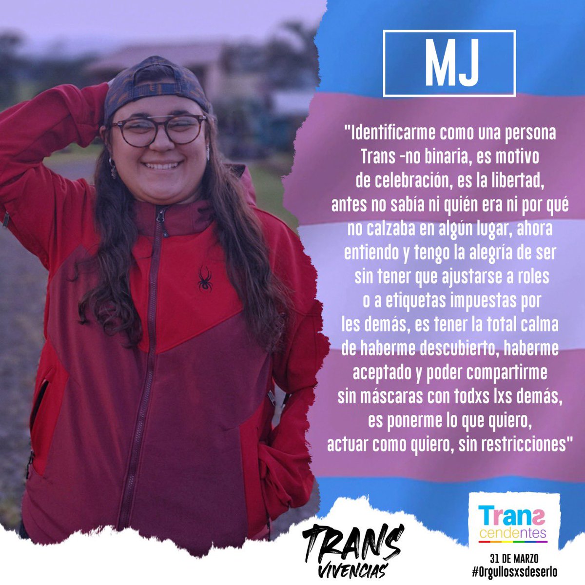MJ es una persone trans-No binaria y es parte de nuestro Colective Transcendentes y nos comparte que es para elle ser una personas trans-No Binaria #TransVivencias #TransNoBinarie #DiaDeLaVisibilidadTrans