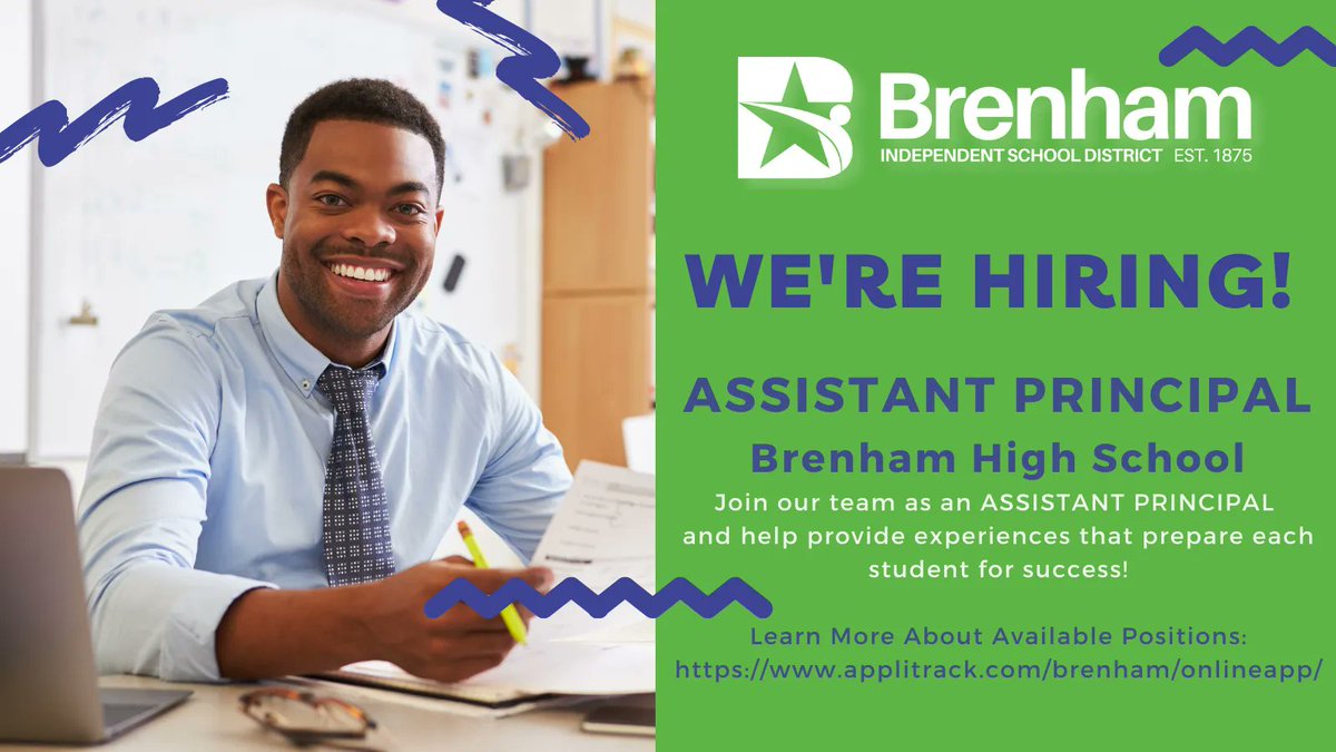 BrenhamISDHR's tweet image. Job Opportunity: BHS Assistant Principal
Visit buff.ly/3dTyjoZ to find out more about this position and to submit an online application! @BrenhamISD @BrenhamHS #ExcellenceforALL #IChooseBrenham