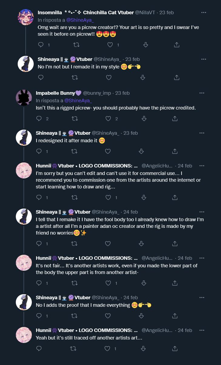 hanzo_VT's tweet photo. Guys beware of @/ShineAya_
She stole a Picrew to use as a VTuber avatar without crediting it and claiming it as her work.
Here are some screenshots: her claiming she's drawing the avatar and people pointing out she stole a Picrew (link in the desc for the Picrew itself) https://t.co/E9abuhSP4T