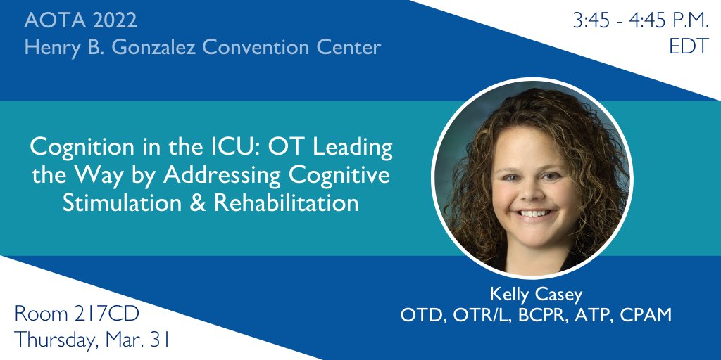 RehabHopkins's tweet photo. Coming up next at #AOTAinspire2022: @KellyCasey_OT will discuss the role of #OT in assessing and addressing #cognitiveimpairment in the hospital setting. More about this talk: https://t.co/HtLa96EDHY https://t.co/ZqMqjj8y5x