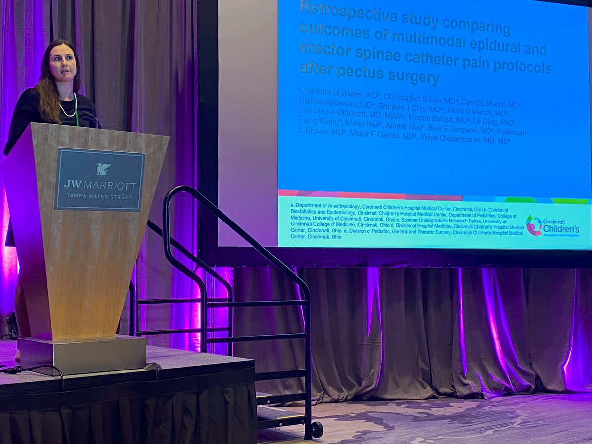 PedsPainMed's tweet photo. Dr Walter of @CincyChildrens presents her study on ESP block catheters versus thoracic epidurals for management of postop pain after pectus excavatum repair
#SPPM2022 #SPAFL2022 #PedsPain https://t.co/LPxlTqsOYG