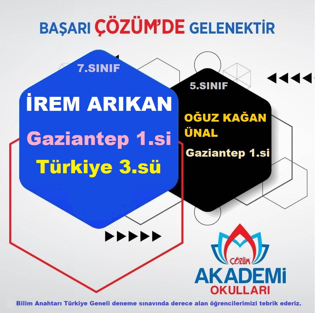 58.241 Öğrencinin katılımıyla gerçekleşen Bilim Anahtarı Türkiye Geneli deneme sınavında derece alan öğrencilerimizi tebrik ederiz. 🏆🎊🎊

#Gaziantep #Çözümakademiokulları #lgs