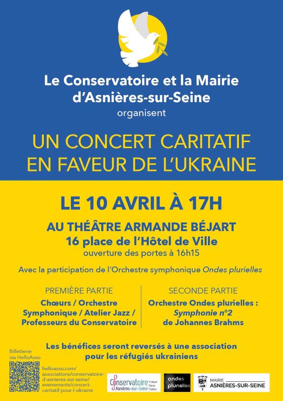delphine_meric's tweet image. Venez nombreux à notre concert caritatif au profit de l’#Ukraine le 10 avril prochain au Théâtre Armande Bejart d’#Asnieres avec la participation exceptionnelle d’#ondesplurielles, de nos professeurs et des élèves du #conservatoire Resa via HelloAsso : helloasso.com/associations/c…