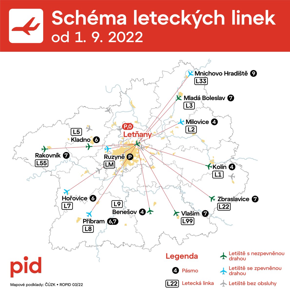 PIDoficialni's tweet photo. Od 1. září do Prahy s Lítačkou rychleji díky novému leteckému spojení Prahy a regionu. 
Celkem 12 nových vzdušných linek spojí s Prahou 11 měst ve Středočeském kraji. Pražané jistě uvítají centrální přestupní uzel v Letňanech, kde budou moci přestoupit z letadla rovnou do metra. https://t.co/fsTabwZG75