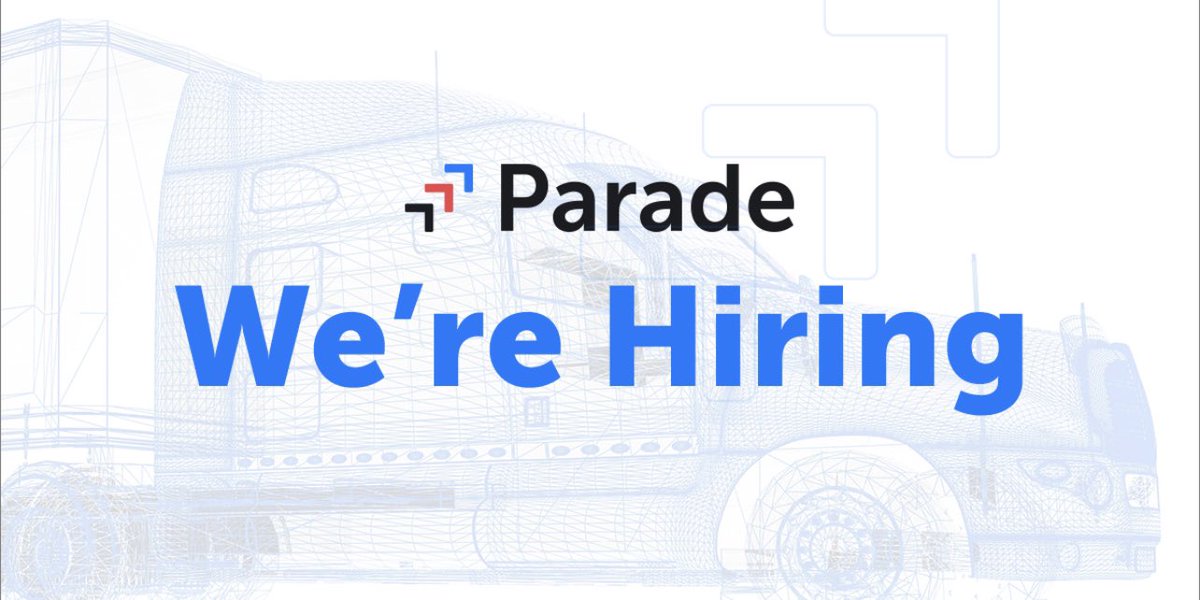 paradeai's tweet image. We&apos;re expanding our team here at Parade! If you&apos;re interested in joining a remote start-up, with an amazing tight-knit team, check out all our job postings here: boards.greenhouse.io/paradeai

#Parade #ParadeAI #werehiring #freighttech #technologyfocused #datadriven #techstartup