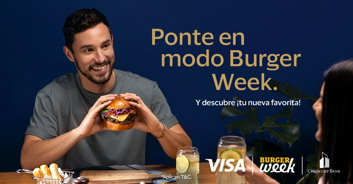 Vuelve Burger Week con recetas originales en más de 80 restaurantes. Ponte en modo Burger Week y encuentra ¡TU NUEVA FAVORITA!🍔. Solo con Visa💳
👉Hamburguesa original + acompañamiento + bebida desde $12.
👉Del 10 de marzo al 10 de abril de 2022.
Aplican T&amp;C