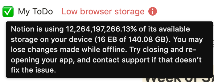 AnotherTimJones's tweet photo. .@NotionHQ is using 12 billion percent of the available storage on my device.

https://t.co/z6FHJjXHO3 https://t.co/ktd1qCoT1w