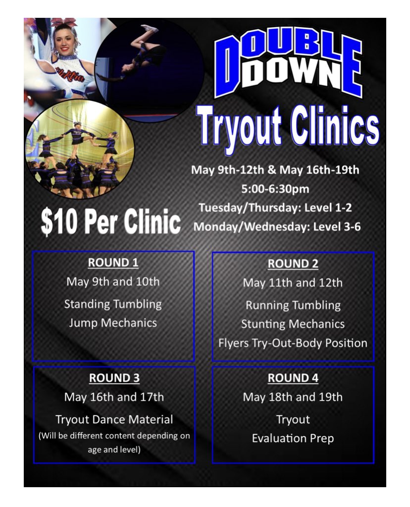 Tryout Clinics are just around the corner! We are very excited to start preparing for our 22-23 season 💙🖤