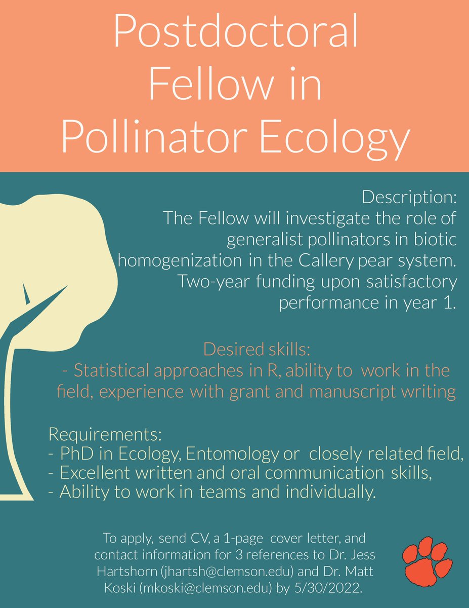 Love pollinators? Hate Callery pear? Samesies! Come join our team and help us in our fight against the perilous pear!

#foresthealth #pollinators #postdoc