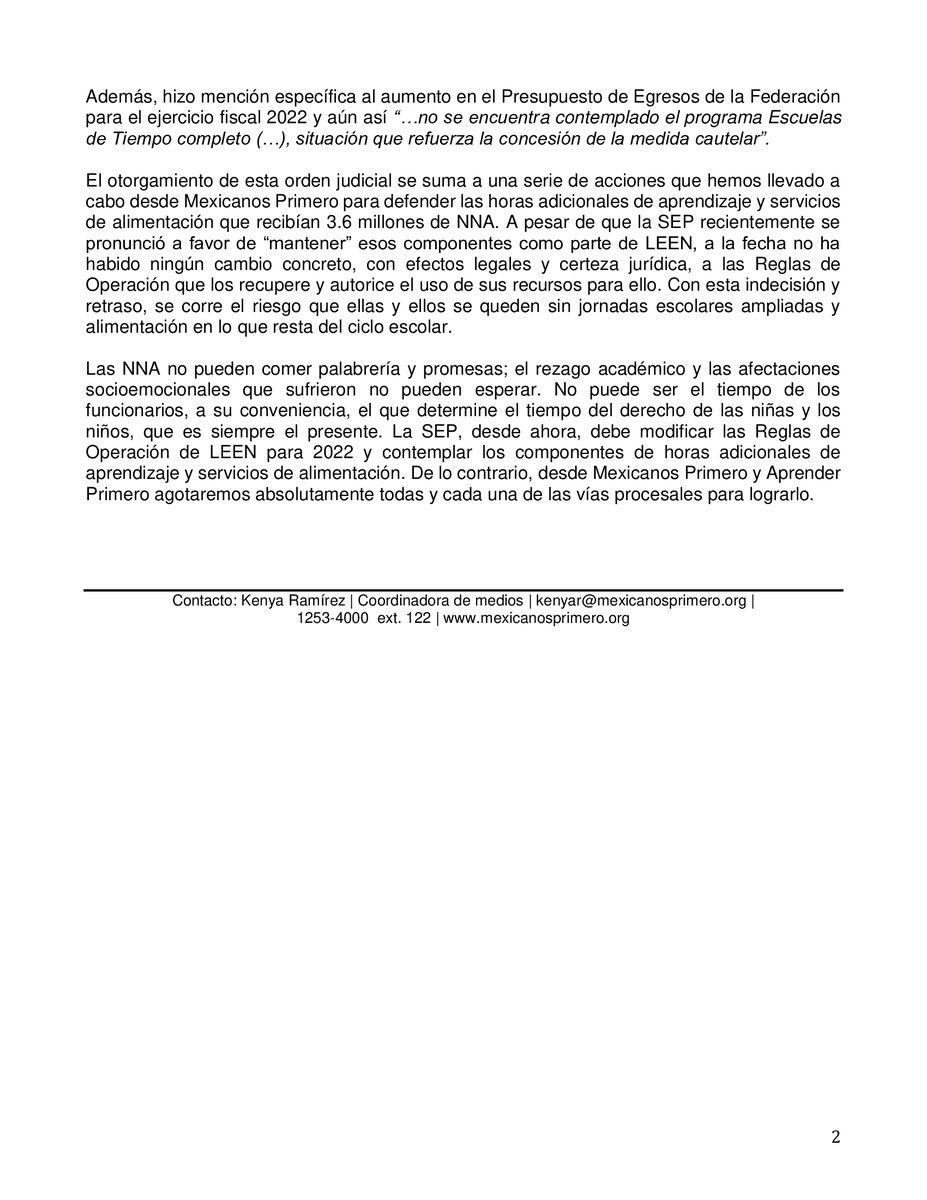 Mexicanos1o's tweet photo. Derivado de una demanda de amparo de Aprender Primero, la Jueza Séptima de Distrito en Materia Administrativa de la CDMX ordenó hoy detener la operación de "La Escuela es Nuestra", por ser violatorio de los derechos de la educación y a la alimentación de NNA https://t.co/87wZpFUXxI