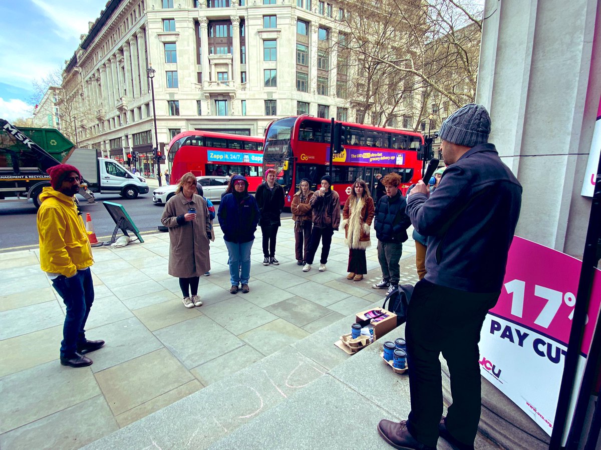 KCL_UCU's tweet photo. What a beautiful cold day today! We danced to keep warm & traced the different sources of workers power (#VoteNow!) & how to dismantle energy colonialism. Tomorrow we’ll discuss whether UUK will be able to fool us & cut our pension even if the trustee admitted there’s #nodeficit! https://t.co/53J0rcoI02