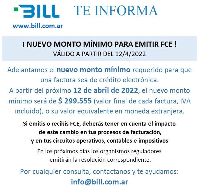 BILL_com_ar's tweet photo. En cuestión de días se actualiza el monto mínimo para emitir Facturas de Crédito Electrónicas.
#facturas #pyme #pymes #facturacion #financiamiento #digital #BILLGroup #SomosBILL https://t.co/W2mQShIieo