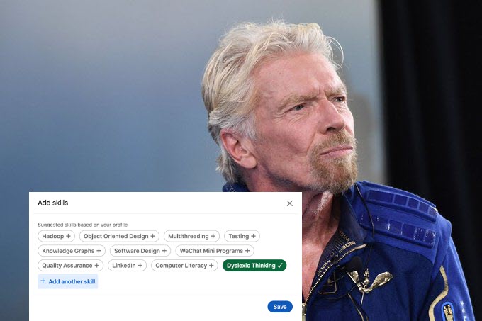 Richard Branson Praises @LinkedIn for Adding #DyslexicThinking as an Official Skill bloomberg.com/news/articles/… @NeilMilliken @NancyDoylePsych @Maria__Ferraro @debraruh @AsieduEdmund @JudgeWren @dinisguarda @b_atish @Unuhinuii @GarethFW @MeghanMBiro @psb_dc @guzmand @nislika74