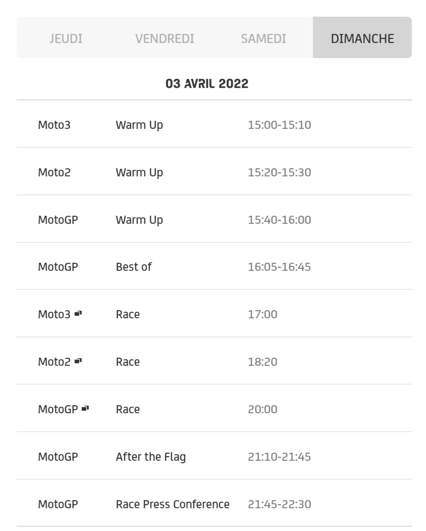 Nouveaux horaires (heure française) de la #Moto de ce week-end en #Argentine
#Moto3, #Moto2 et #MotoGP
#TermasDeRíoHondo