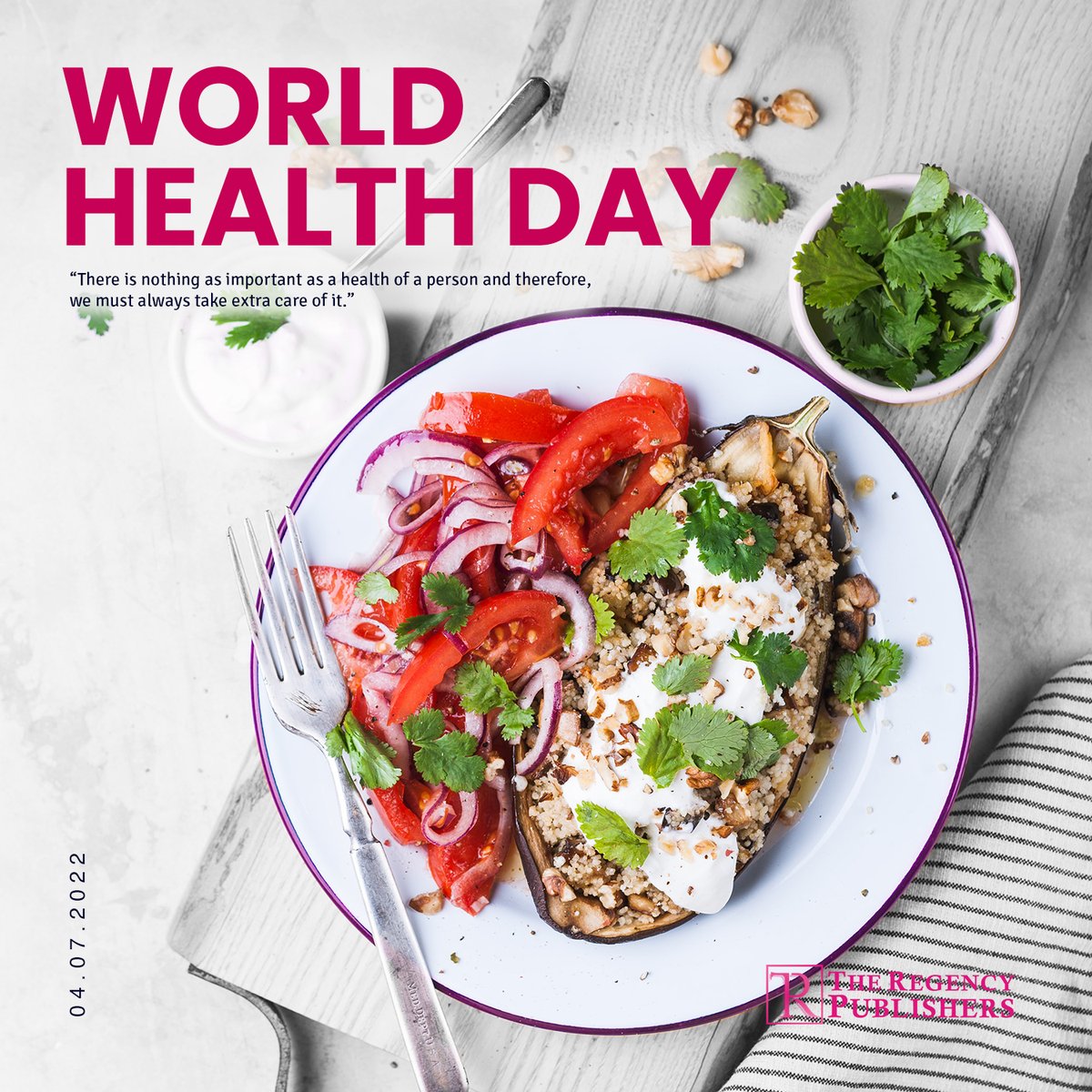 TRPIntl's tweet photo. Health is not valued till sickness comes. - Thomas Fuller

Taking care of our health is a responsibility to ourselves, and it is the only treasure we have to fulfill every task in a day.

#WorldHealthDay #Health #Lifestyle #Stayathome #TheRegencyPublishers https://t.co/oViMAh8XnK