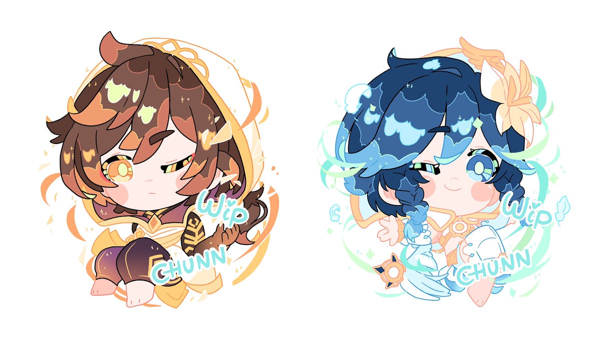 ウェンティ(原神) ,鍾離|しょうり(原神) 「Venti and Zhongli archons!🌱 」|Chunn 🍊 (⌯'▾'⌯)のイラスト