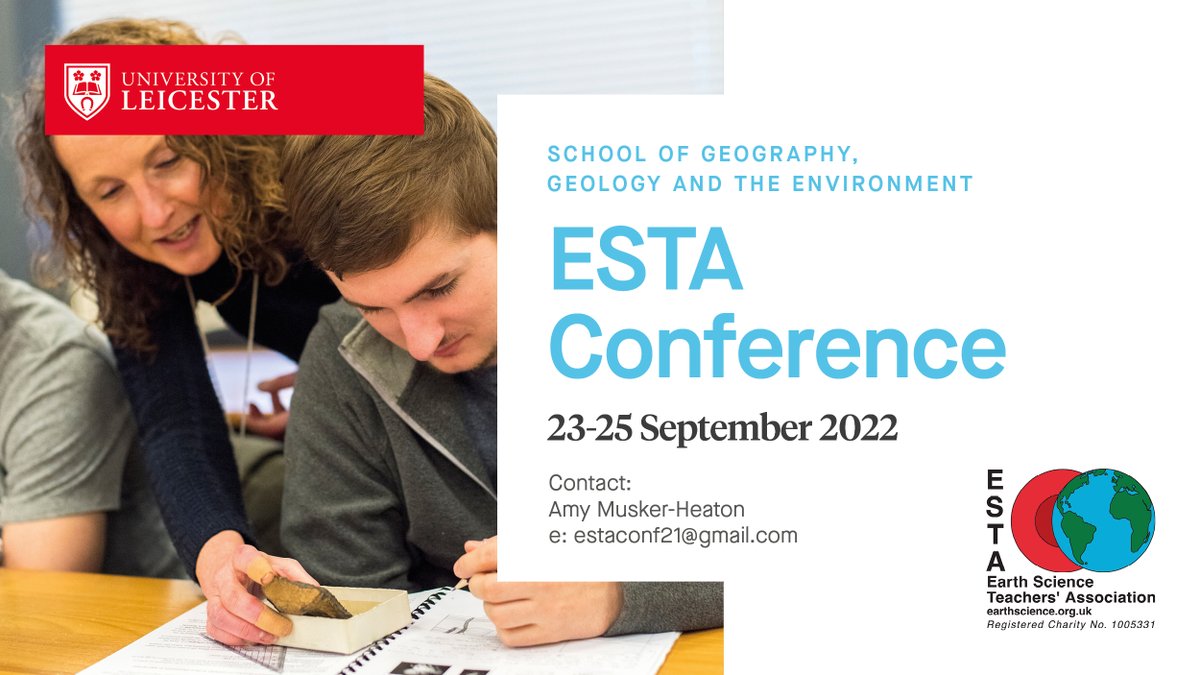 ESTA_UK's tweet photo. Save the dates! The ESTA conference will take place in Leicester 23-25 September. More details to follow shortly #earthcienceteacher #geologyteacher #thinkgeology #ideas https://t.co/3JUqk2PVr5