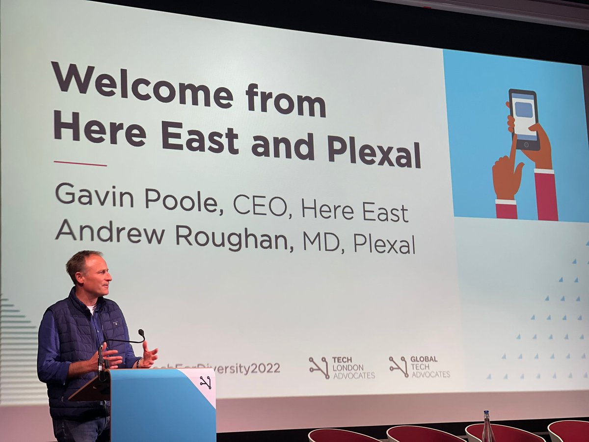 HereEast's tweet image. Welcome talk from CEO of #HereEast @GavinJPoole  at Tech for D&amp;amp;Iversity

Great to be hosting the first joint @TechLondonAdv &amp;amp; @GlobalTechAdv event of 2022 at @Plexalcity 

#TechForDiversity