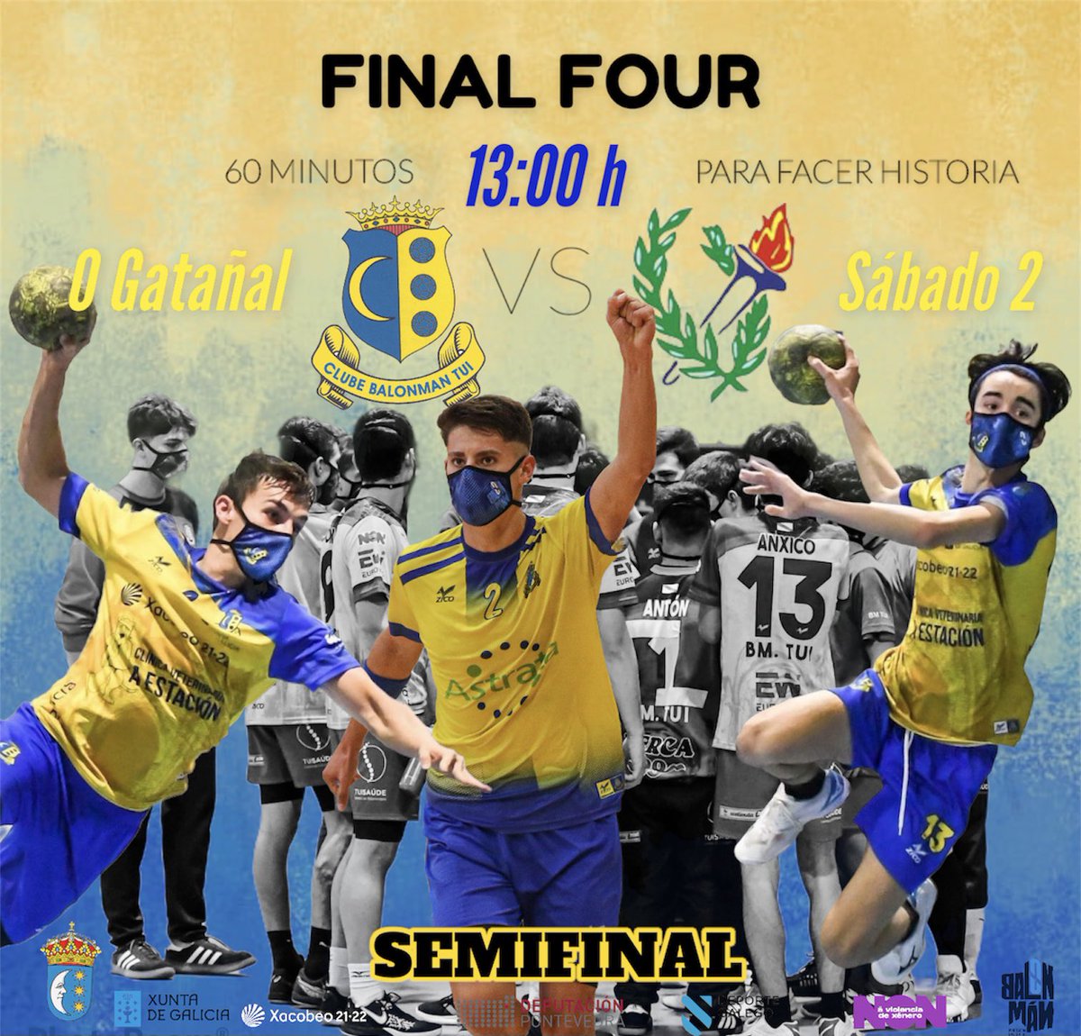 📢 60 MINUTOS PARA FACER HISTORIA!
.
Comeza a conta atrás, este sábado toca viaxar ata Cangas para desputar as semifinais da final four xuvenil masculina contra o Sd Teucro.

En xogo unha praza para o Campionato de España! É o momento, imos con todo.

🤜🏼🤛🏼

#bmtui