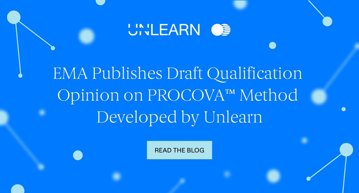 We're excited to announce that the European Medicines Agency has published a draft qualification opinion on our patent-pending PROCOVA™ method developed by <a href="/UnlearnAI/">Unlearn.AI</a>. Read founder &amp; CEO @charleskfisher's blog to learn about this important milestone: bit.ly/3iU3wem