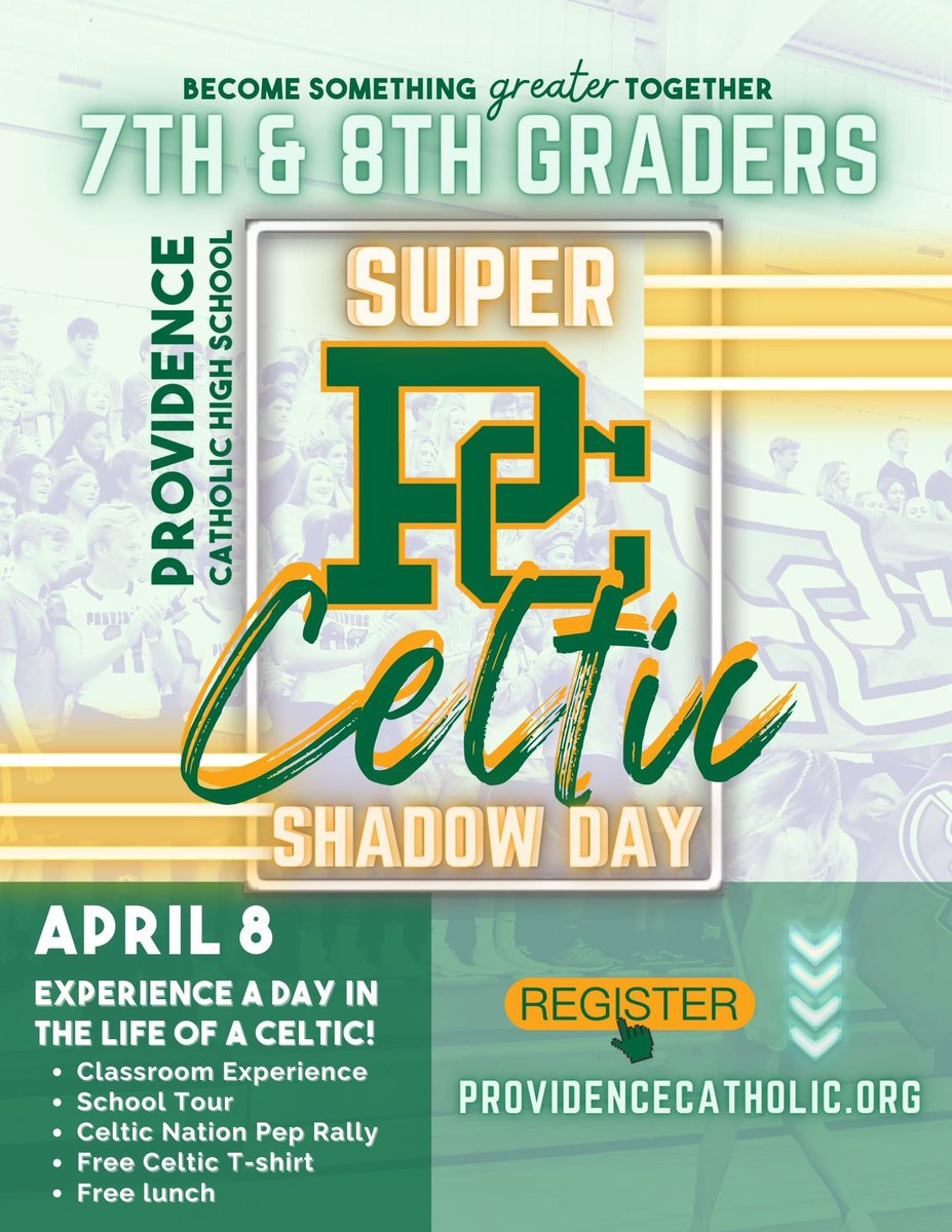 PCHS_Celtics's tweet photo. 7th &amp; 8th graders, join PC for the Super Celtic Shadow Day! Classes, tours, t-shirts, &amp; a Celtic Nation pep rally during Spring Spirit Week! Register today at https://t.co/CCldYX73p4. Celtic fans - share this with your fam and friends and tell them why you choose PC! https://t.co/XH2hYXmIDK