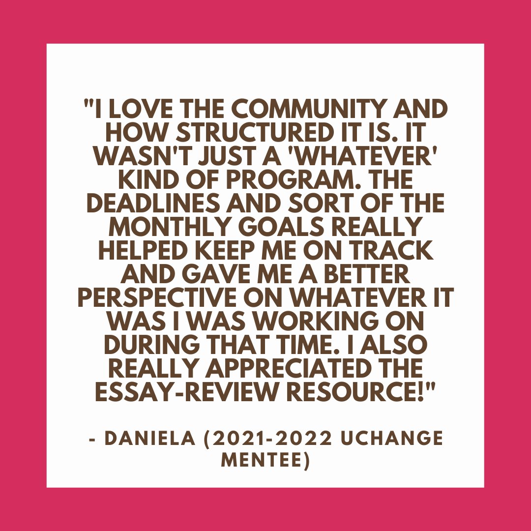 uchangescholars's tweet photo. We are still recruiting mentees for our 3rd cohort! Here's what another recent mentee had to say about UChange Scholars. The link to the interest form is in our bio. https://t.co/jknySKXv1q