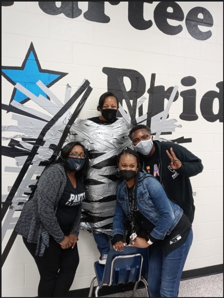 Partee_PTA's tweet photo. When we met last year's Boosterthon goal, our principal, Mrs. Clowers, was taped to the wall! If we reach our goal this year, Mrs. Clowers will get SLIMED! https://t.co/bUMgNQJOAU https://t.co/mRYnUUNau4