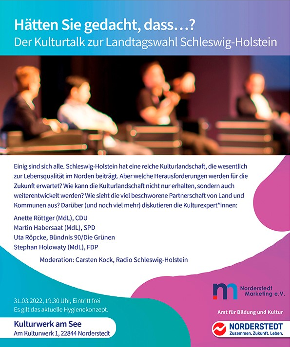 bigjrsl's tweet photo. #Norderstedt #Kultur #WahlSH #Kulturwerk Um 19:30Uhr findet heute  der 2. Kulturtalk im Kulturwerk am See statt. Thema Kulturfinanzierung in Norderstedt - Wieviel Kultur brauchen wir und was darf Sie kosten? WIeviel Raum braucht Kultur? https://t.co/ULkm2uynEI