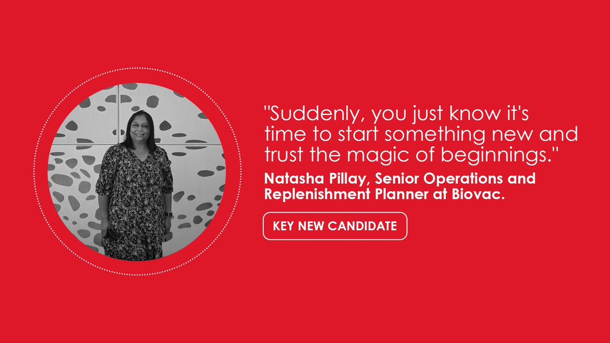 biovac_inst's tweet photo. π©πΌ "Suddenly, you just know it's time to start something new and trust the magic of beginnings." States Biovac's Senior Operations and Replenishment Planner and Key New Candidate, Natasha Pillay.
#ProudlyBiovac #TeamBiovac #KeyNewCandidate https://t.co/zBQ0Clbew3