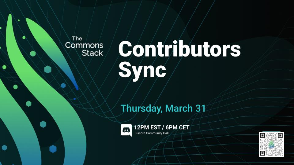 commonsstack's tweet photo. Don’t miss the Contributors Sync in 30 minutes! 🚀
Share with us your skills and together we make a difference in our socio-economic systems! 🤝
☎️ Join us here: https://t.co/hFhtwBlVmB
#CommonsStack https://t.co/snXjIqwwHY